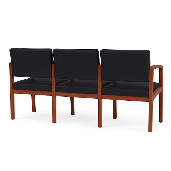 Lenox Wood 3 Seat Tandem Seating Wood Frame, Cherry, MD Black Upholstery